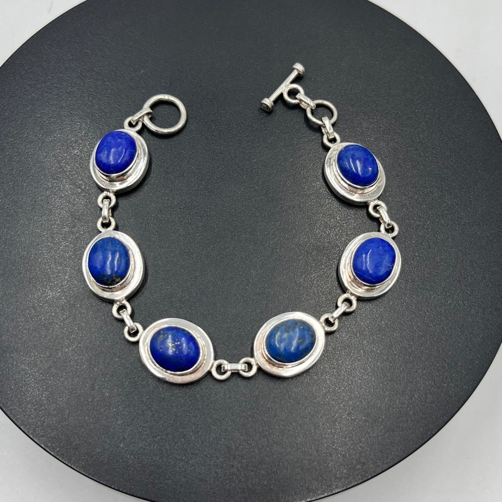 Artisan Natural Lapis Lazuli Gemstone 925 Sterling Silver Handmade Bracelet